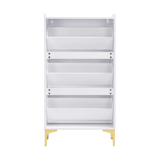 Sapateira com 3 níveis - amplo espaço de arrumação, pés metálicos, design moderno e luminoso - Branco
