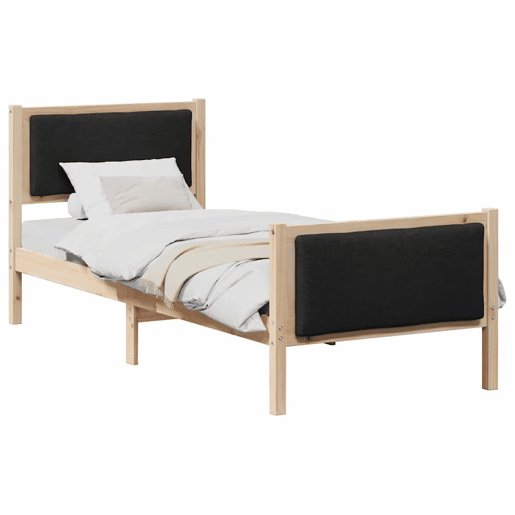 Estrutura de cama de solteiro para adultos com cabeceira Preto 75 x 190 cm tecido