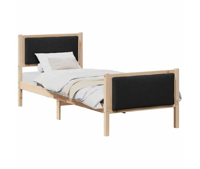 Estructura de cama simple para adultos con cabecera - negro 75 x 190 cm tela