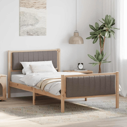 Estrutura de cama de solteiro para adultos com Cabeceira - Marrom e taupe 100 x 200 cm