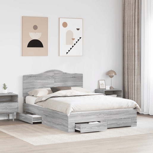 Estrutura De Cama De Casal Moderno - Cinza Sonoma 140 x 200 cm Madeira processada