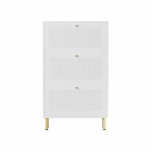 Sapateira estreita 73x23x125 cm - 3 portas basculantes com ranhuras, 6 prateleiras, design contemporâneo - Branco