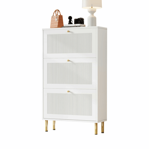 Sapateira estreita 73x23x125 cm - 3 portas basculantes com ranhuras, 6 prateleiras, design contemporâneo - Branco