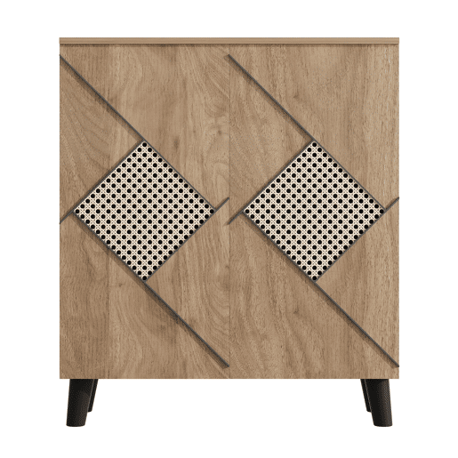 Sapateira 80x32x91 cm - Estilo moderno com padrão de rattan, portas fechadas, madeira