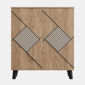 Sapateira 80x32x91 cm - Estilo moderno com padrão de rattan, portas fechadas, madeira