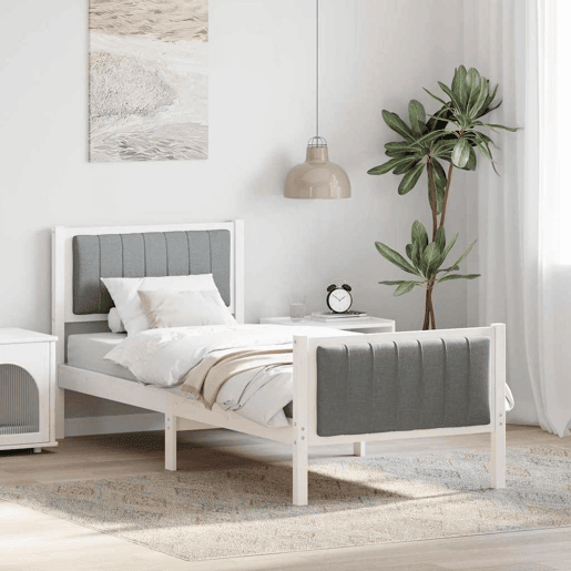 Estrutura de cama de solteiro para adultos Branco e cinza claro 75 x 190 cm