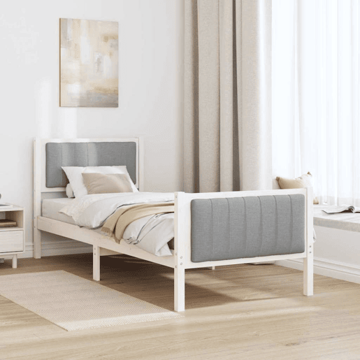 Estrutura de cama de solteiro para adultos Branco e cinza claro 75 x 190 cm