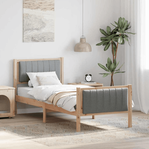 Estrutura de cama de solteiro simple - Marrom e cinza claro 75 x 190 cm