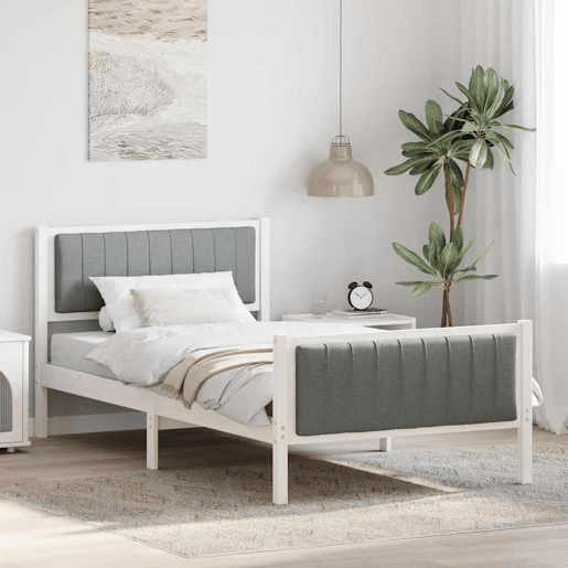 Estrutura de cama de solteiro para adultos - Branco e cinza claro 100 x 200 cm