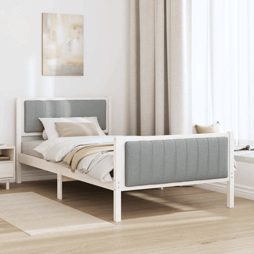 Estrutura de cama de solteiro para adultos - Branco e cinza claro 100 x 200 cm