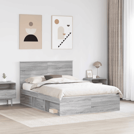 Estrutura da Cama de casal simple com cabeceira Cinza Sonoma 140 x 200 cm