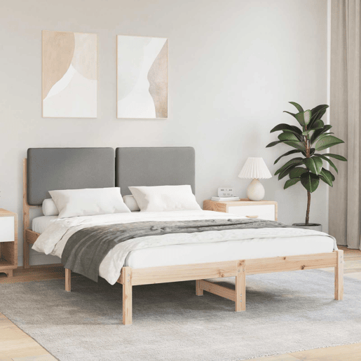 Estrutura de Cama de casal moderno com Cabeceira Estofada Cinzento-claro