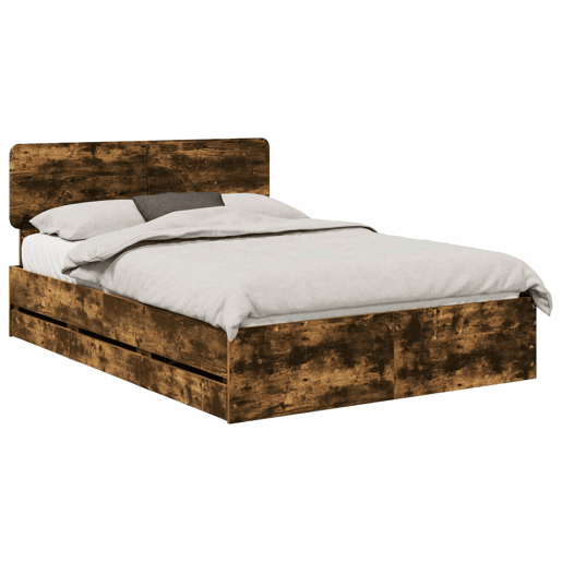 Estrutura de cama de casal com cabeceira - Carvalho Fumado 140 x 190 cm
