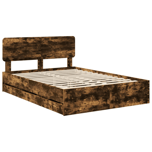Estrutura de cama de casal com cabeceira - Carvalho Fumado 140 x 190 cm