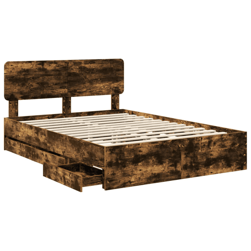 Estrutura de cama de casal com cabeceira - Carvalho Fumado 140 x 190 cm