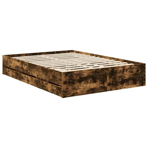 Estrutura de cama de casal com cabeceira - Carvalho Fumado 140 x 190 cm