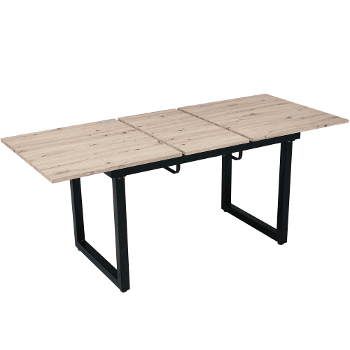 Mesa de Jantar Extensível Vexa Estilo Industrial com Extensão Borboleta Integrada e Pés de Metal Preto com Terminais Ajustáveis para Seis Pessoas