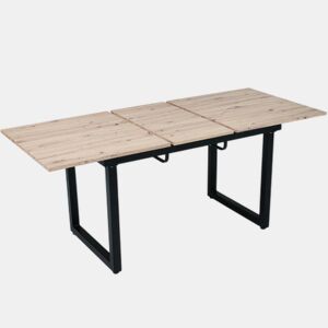 Mesa de Jantar Extensível Vexa Estilo Industrial com Extensão Borboleta Integrada e Pés de Metal Preto com Terminais Ajustáveis para Seis Pessoas