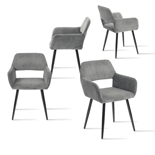 Jogo de 4 Cadeiras de Jantar Modernas Estofadas em Veludo Cotelê Cinza com Pés de Metal Efeito Madeira e Design Ergonómico com Apoio de Braços Capacidade de Carga até 120 kg da MEUBLES COSY