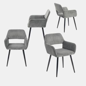 Jogo de 4 Cadeiras de Jantar Modernas Estofadas em Veludo Cotelê Cinza com Pés de Metal Efeito Madeira e Design Ergonómico com Apoio de Braços Capacidade de Carga até 120 kg da MEUBLES COSY