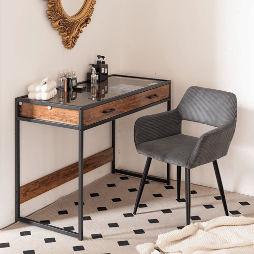 Jogo de 4 Cadeiras de Jantar Modernas Estofadas em Veludo Cotelê Cinza com Pés de Metal Efeito Madeira e Design Ergonómico com Apoio de Braços Capacidade de Carga até 120 kg da MEUBLES COSY
