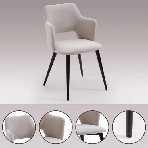 Mesa Jantar Extensível Preta com 4 Cadeiras Bege Assento Acolchoado Estrutura Metálica Conjunto 5 Peças Estilo Moderno