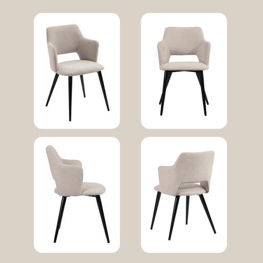 Mesa Jantar Extensível Preta com 4 Cadeiras Bege Assento Acolchoado Estrutura Metálica Conjunto 5 Peças Estilo Moderno