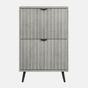 Sapateira oculta 60 cm - 2 gavetas rebatíveis, design ranhurado, para entrada e sala - Cinza