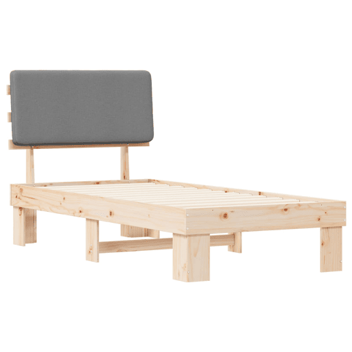 Estrutura de cama de solteiro simple com Cabeceira Estofada Cinzento-claro
