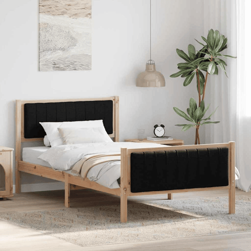 Estrutura de cama de solteiro para adultos com Cabeceira - Castanho e preto 100 x 200 cm