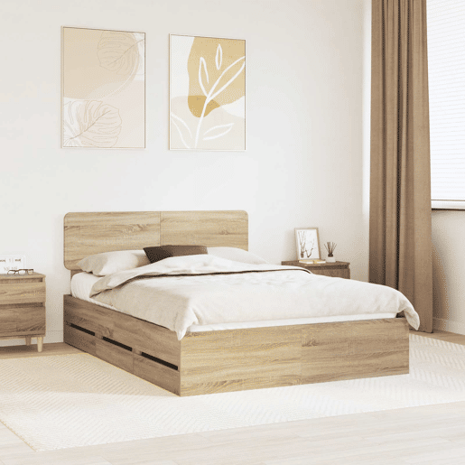 Estrutura da Cama de casal moderno com cabeceira Carvalho Sonoma 140 x 190 cm