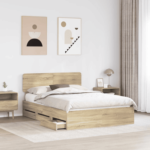 Estrutura da Cama de casal moderno com cabeceira Carvalho Sonoma 140 x 190 cm