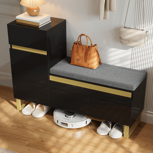 sapateira grande - vários níveis, moderna e minimalista, com gavetas e portas - preta sapateira grande - vários níveis, moderna e minimalista, com gavetas e portas - preta