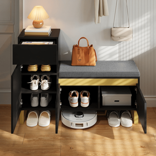 sapateira grande - vários níveis, moderna e minimalista, com gavetas e portas - preta sapateira grande - vários níveis, moderna e minimalista, com gavetas e portas - preta