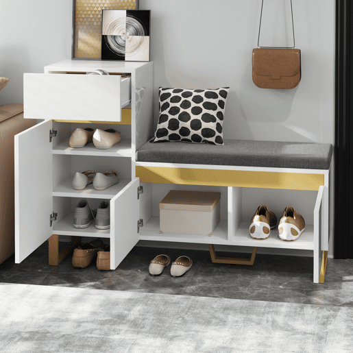 Sapateira de 4 níveis 80x35x110 cm - Armário moderno com gavetas e portas - Branco