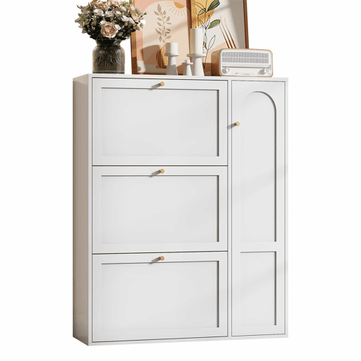 Sapateira estreita 90x25x114 cm - 3 portas e 1 compartimento, com divisórias ajustáveis - Branco