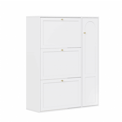 Sapateira estreita 90x25x114 cm - 3 portas e 1 compartimento, com divisórias ajustáveis - Branco