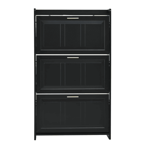 Sapateira 70x24x120 cm - Com 6 compartimentos, para corredor, escritório e sala - Preto