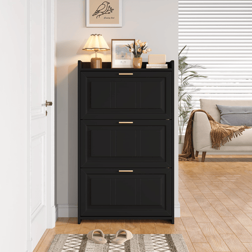 Sapateira 70x24x120 cm - Com 6 compartimentos, para corredor, escritório e sala - Preto