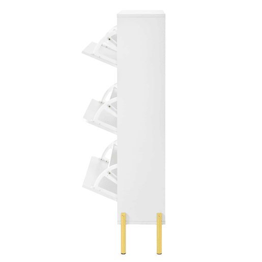 Sapateira moderna com 3 portas - Grande capacidade, pés dourados, estilo prático - Branco