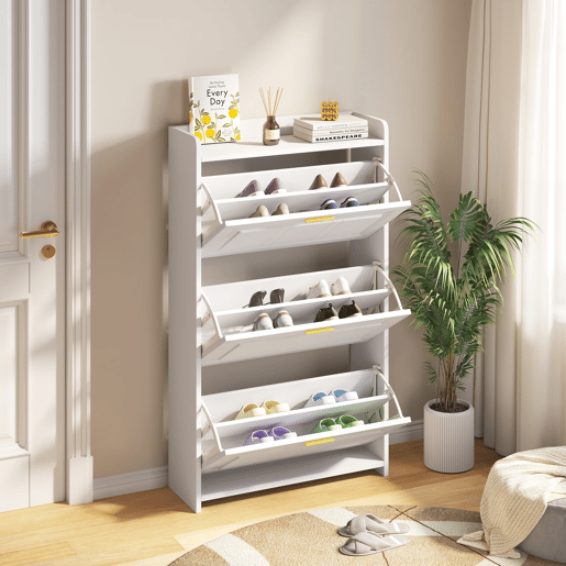Sapateira 70x24x120 cm - 6 compartimentos, MDF+aglomerado, para corredores e escritórios - Branco