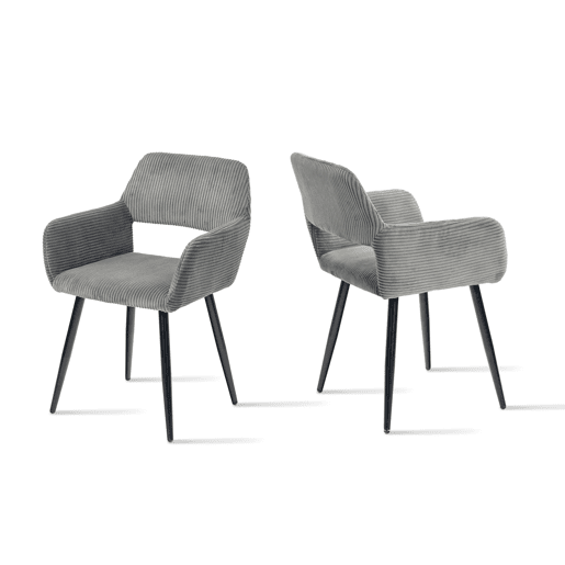 Jogo de 2 Cadeiras de Jantar Modernas Estofadas em Veludo Cotelê Cinza com Pés de Metal Efeito Madeira e Design Ergonómico com Apoio de Braços Capacidade de Carga até 120 kg da MEUBLES COSY