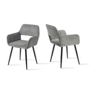 Jogo de 2 Cadeiras de Jantar Modernas Estofadas em Veludo Cotelê Cinza com Pés de Metal Efeito Madeira e Design Ergonómico com Apoio de Braços Capacidade de Carga até 120 kg da MEUBLES COSY
