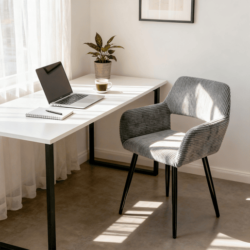 Jogo de 2 Cadeiras de Jantar Modernas Estofadas em Veludo Cotelê Cinza com Pés de Metal Efeito Madeira e Design Ergonómico com Apoio de Braços Capacidade de Carga até 120 kg da MEUBLES COSY