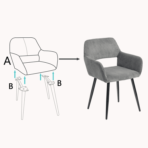Jogo de 2 Cadeiras de Jantar Modernas Estofadas em Veludo Cotelê Cinza com Pés de Metal Efeito Madeira e Design Ergonómico com Apoio de Braços Capacidade de Carga até 120 kg da MEUBLES COSY