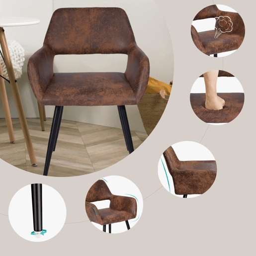 Mesa Jantar Extensível Preta 120-160 cm com 4 Cadeiras Coquille Estofadas Suede Castanho Assento Acolchoado Pernas Metálicas Estilo Industrial Moderno