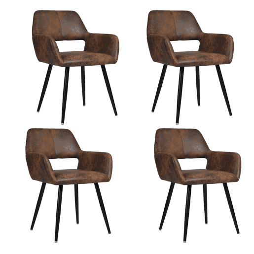 Mesa Jantar Extensível Preta 120-160 cm com 4 Cadeiras Coquille Estofadas Suede Castanho Assento Acolchoado Pernas Metálicas Estilo Industrial Moderno