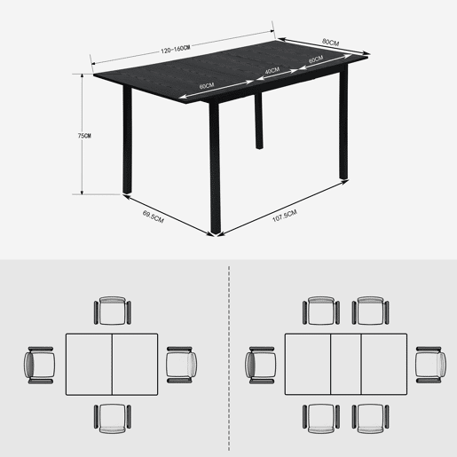 Mesa Jantar Extensível Preta 120-160 cm com 6 Cadeiras Coquille Estofadas Suede Castanho Assento Acolchoado Pernas Metálicas Estilo Industrial Moderno Mesa Jantar Extensível Preta 120-160 cm com 6 Cadeiras Coquille Estofadas Suede Castanho Assento Acolchoado Pernas Metálicas Estilo Industrial Moderno