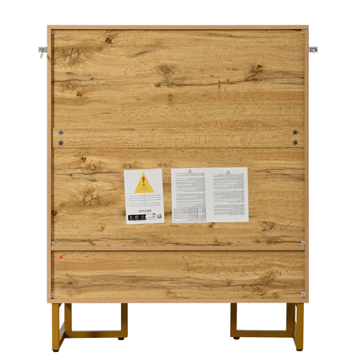 Sapateira com 2 portas - Design moderno minimalista, madeira única, moldura dourada - Natural