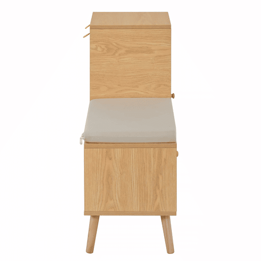 Sapateira com banco de entrada - Rattan, com almofada de assento, gavetas e compartimentos abertos, 1 porta - Natural